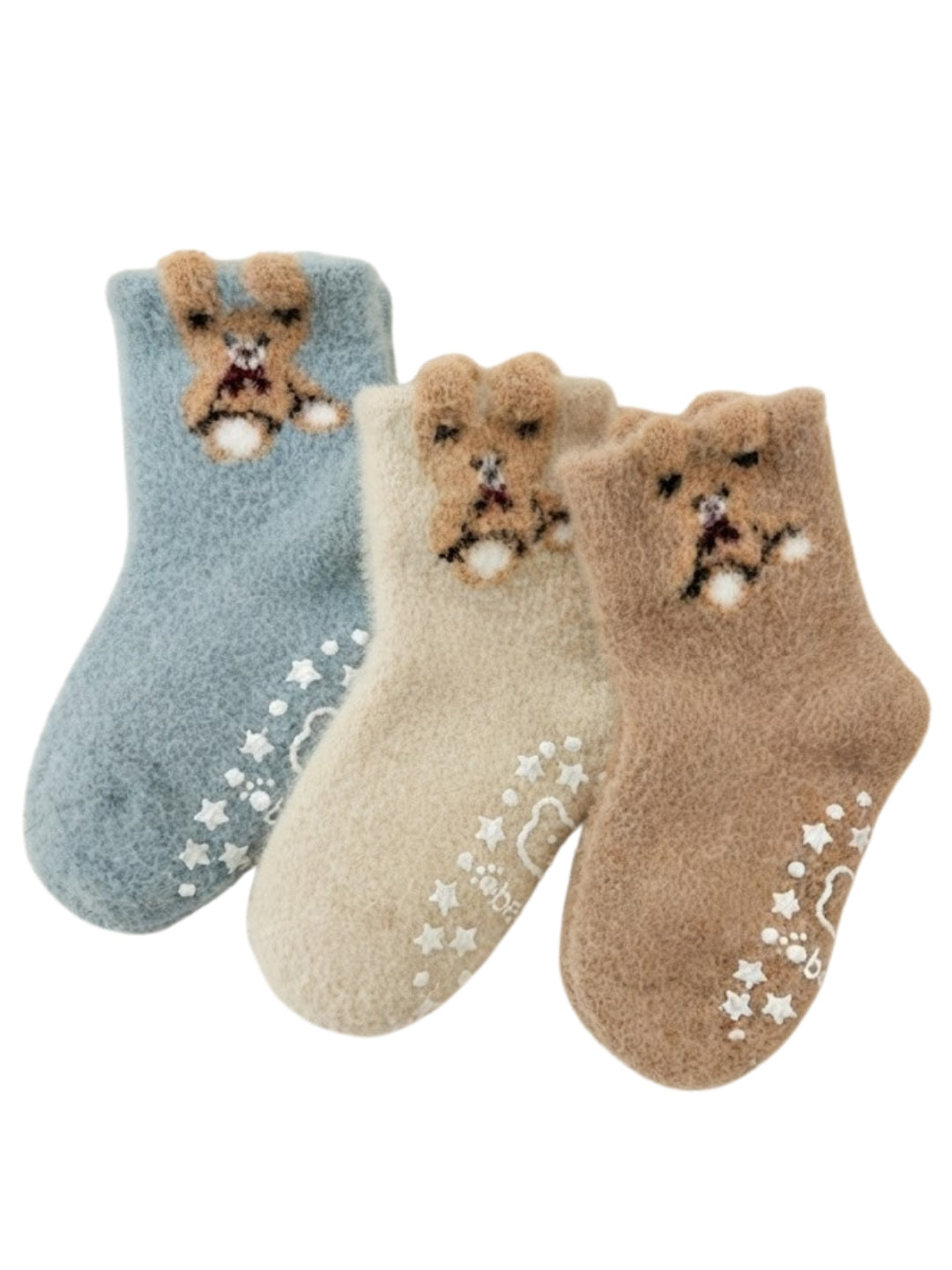Cdeck Kids Winter Woolen Socks | Soft Fuzzy Rabbit Hair Wool Socks with Anti-Skid Sole | 0–4 Years | Pack of 3 | Multicolor