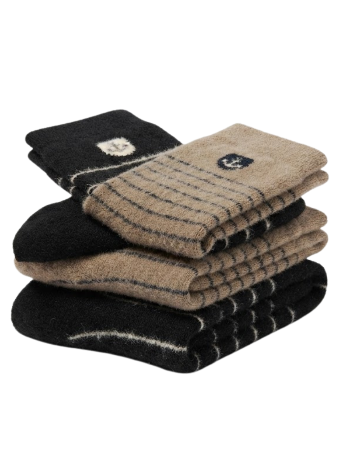 Cdeck Men’s Soft Wool Socks Combo | Warm Black & Beige Winter Socks