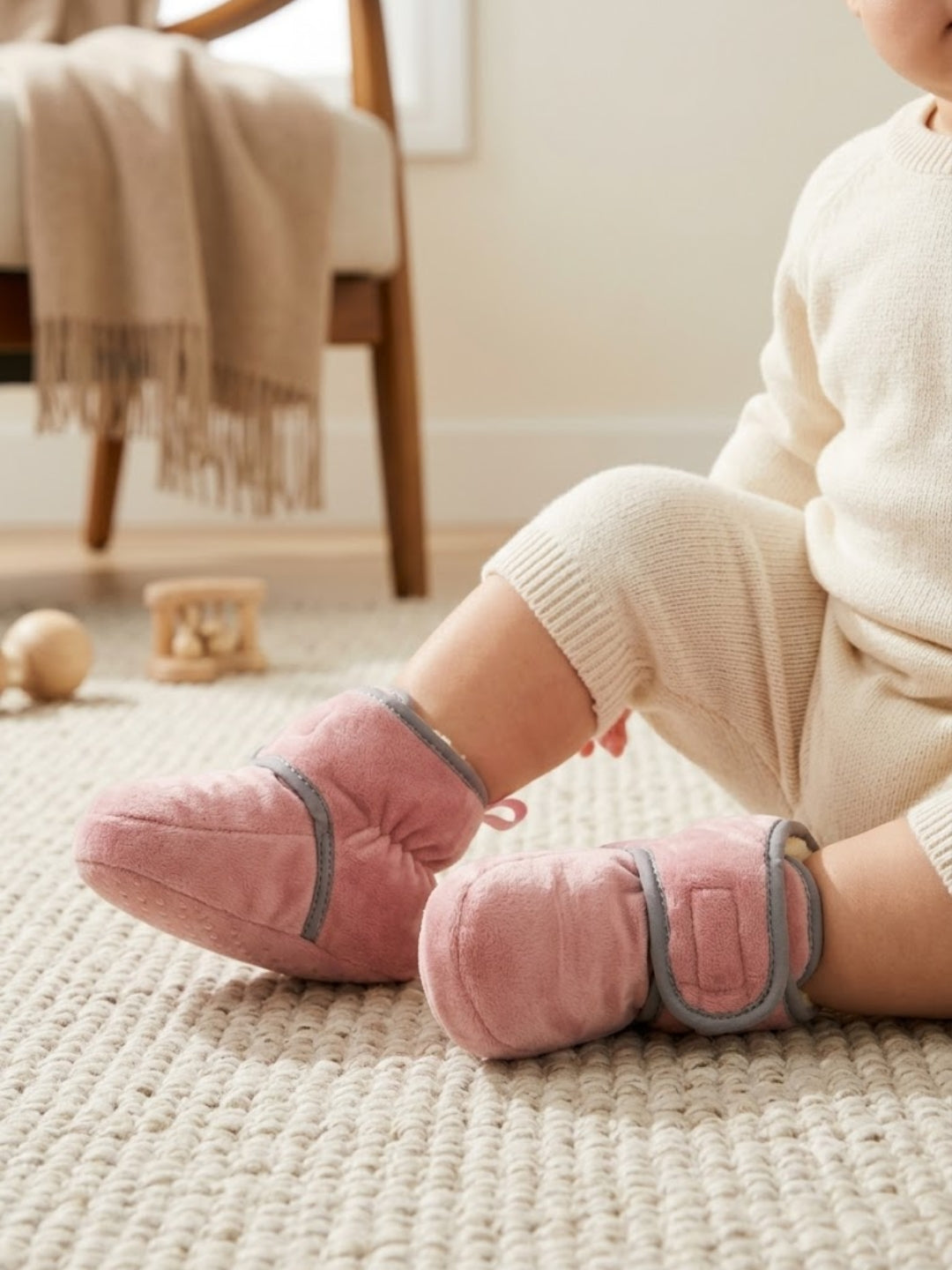 Cdeck Woolen Baby Booties for kids| Soft, Warm & Comfortable Winter Footwear | 3–9 Months | pink