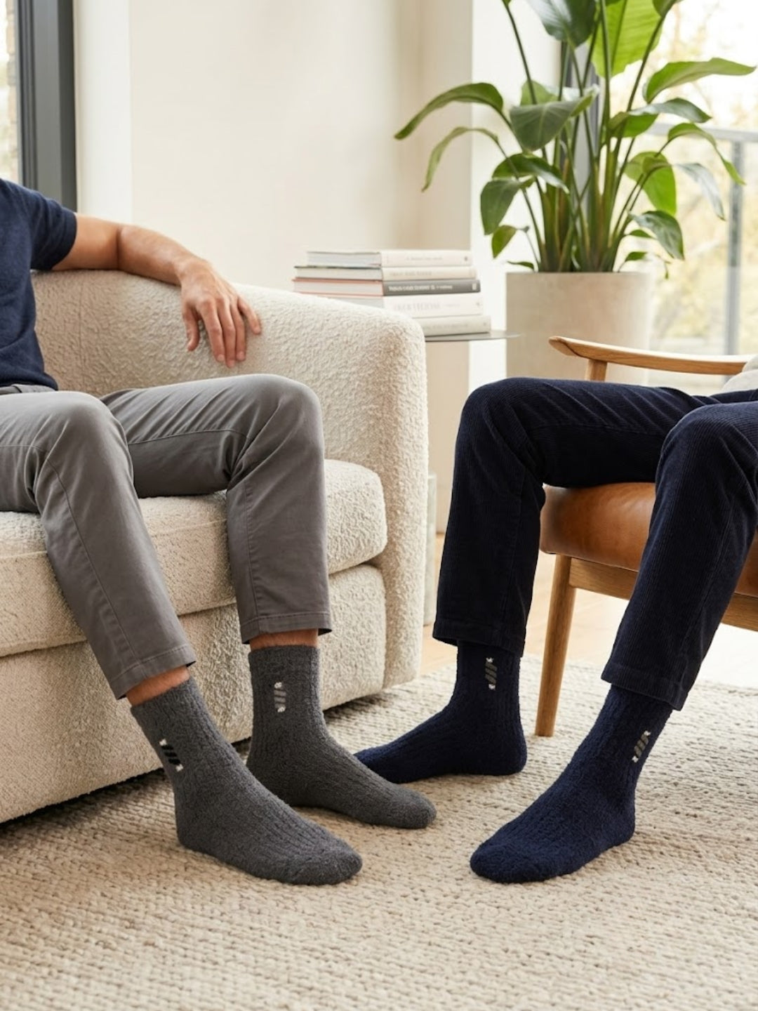 Cdeck Men’s Premium Hair Wool Winter Socks  | Soft, Fuzzy, Warm & Comfortable | Grey & Navy Blue | Free Size