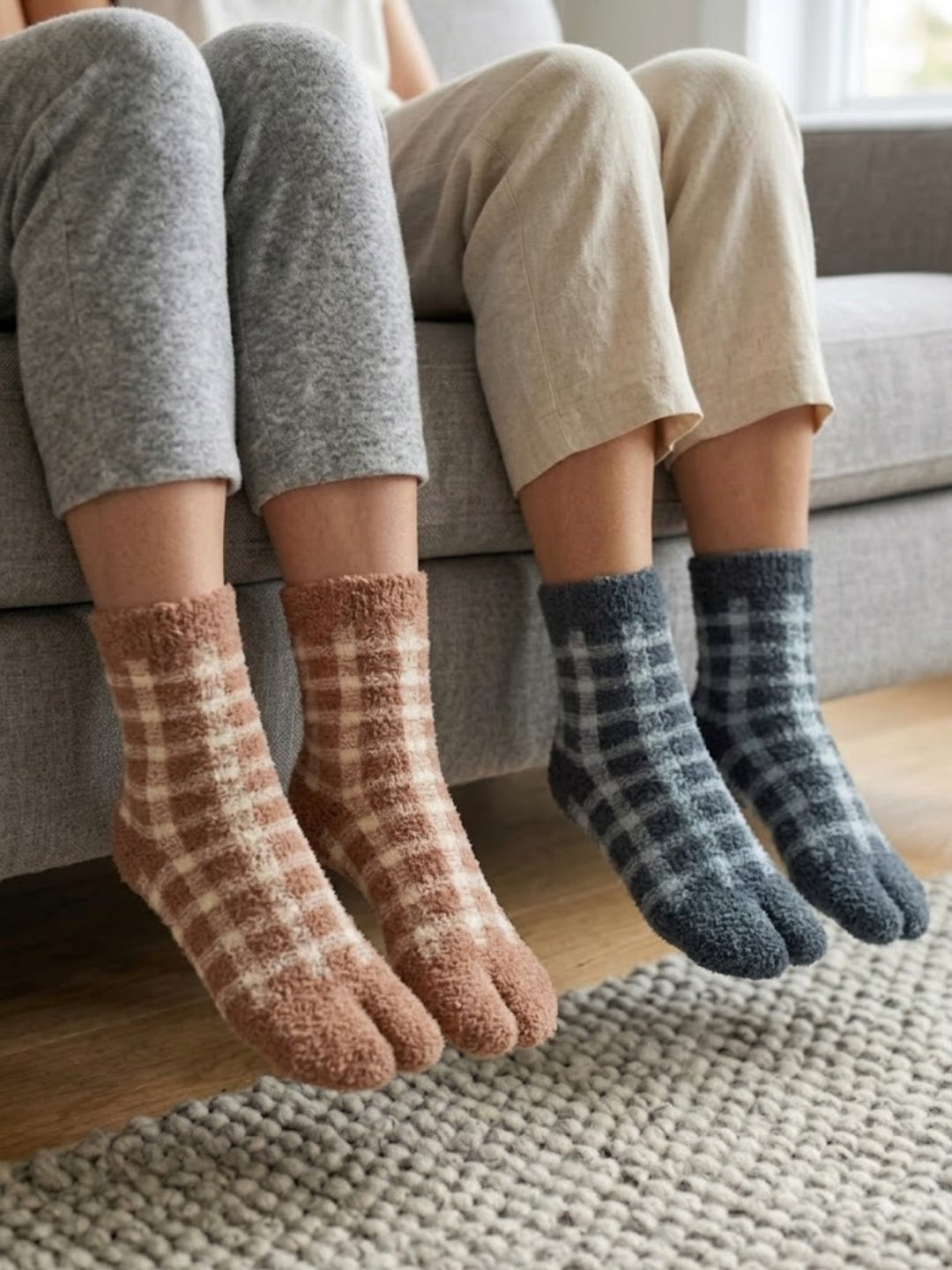 Cdeck Women’s Premium Soft Fuzzy Checkered Warm Winter Socks Combo for Women | Free Size | Brown & green