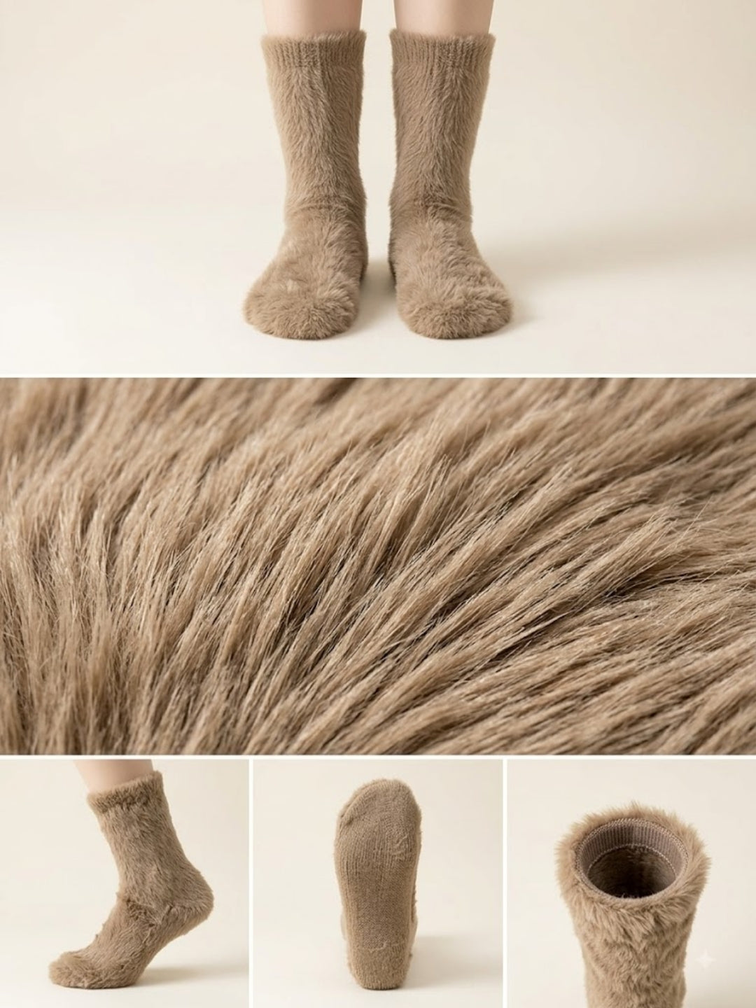 Cdeck Women’s Soft & Warm Fuzzy Socks | Cozy Thick Plush Winter Socks for Women | Beige