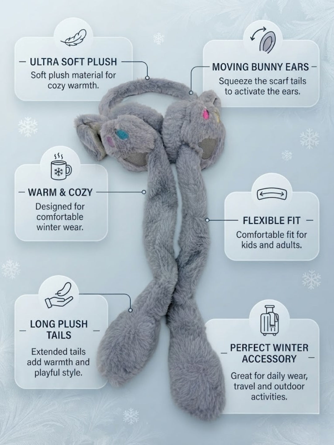 Cdeck Velvet Cat Earmuffs for Girls & Women, Soft Warm Winter Earmuffs with Long Hanging Ear Covers, Free Size