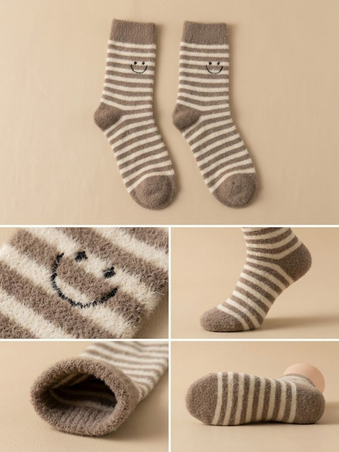Cdeck Women’s Premium Hair Wool Fuzzy Socks | Soft & Warm Thick Winter Socks | Brown & Cream