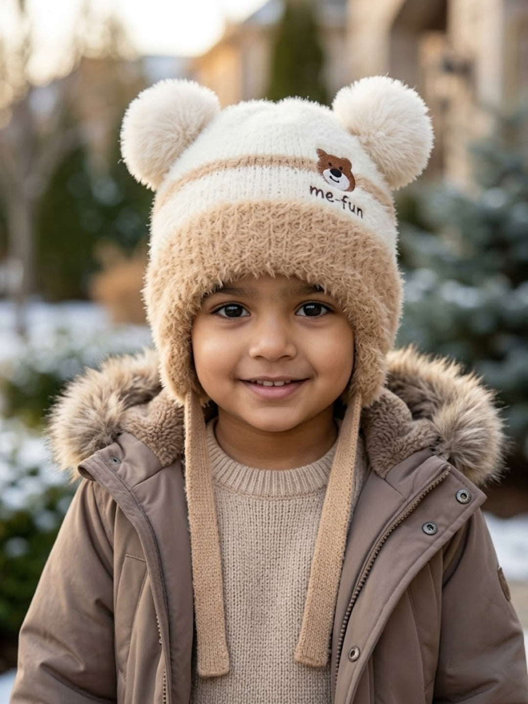 Cdeck Kids Woolen Winter Cap for Boys & Girls | Warm & Comfortable Winter Wear | 2–4 Years  | Beige