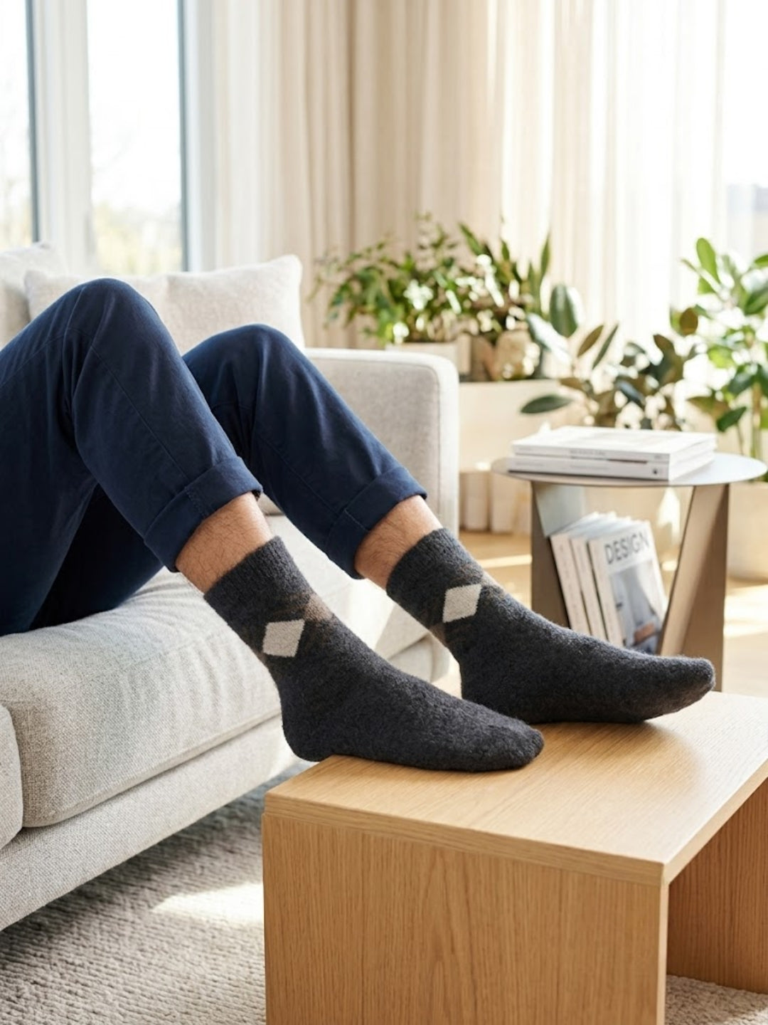 Cdeck Men’s Premium Hair Wool Winter Socks| Soft, Fuzzy, Warm & Comfortable | Black & Grey  | Free Size