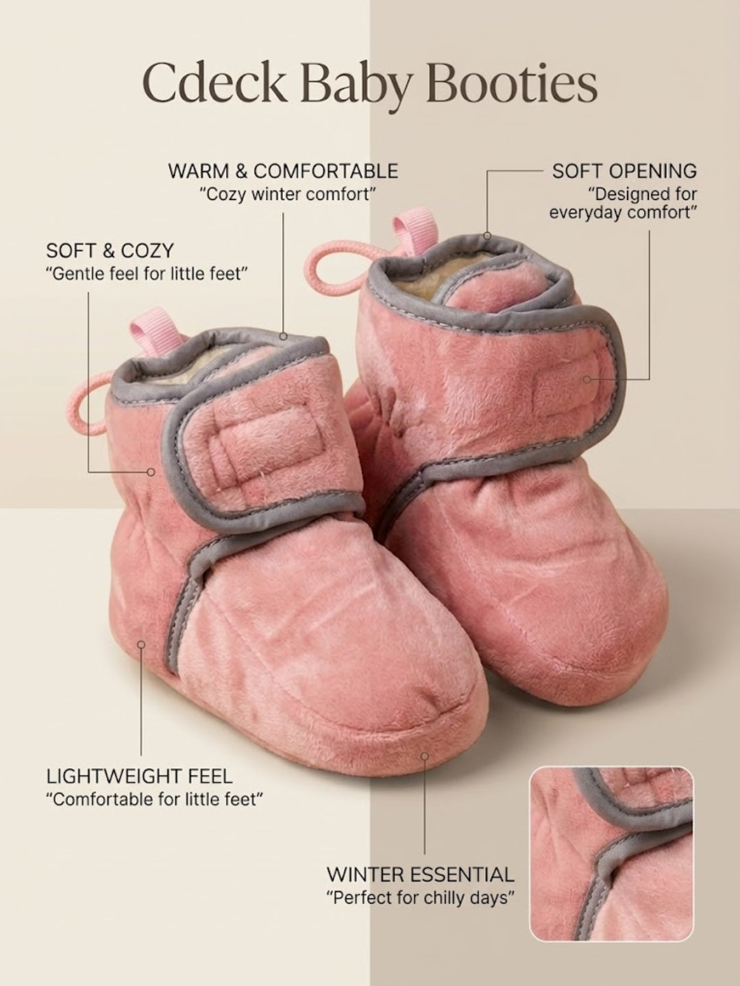 Cdeck Woolen Baby Booties for kids| Soft, Warm & Comfortable Winter Footwear | 3–9 Months | pink