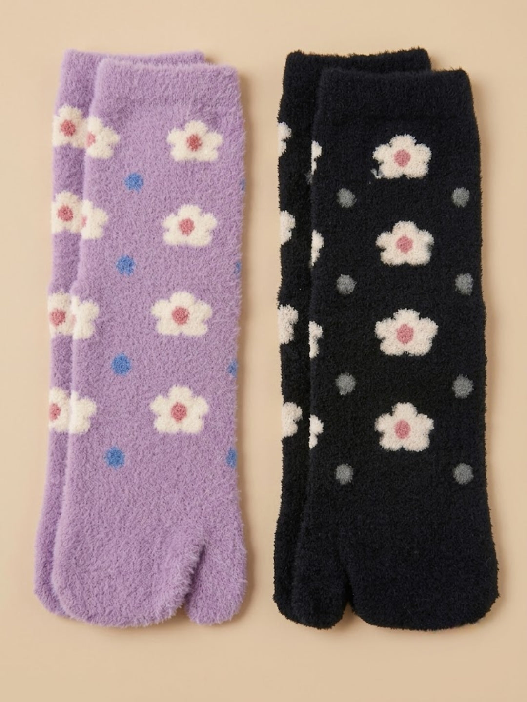 Cdeck Premium Rabbit Wool Socks for Women | Purple & Black Floral Combo |  Free Size