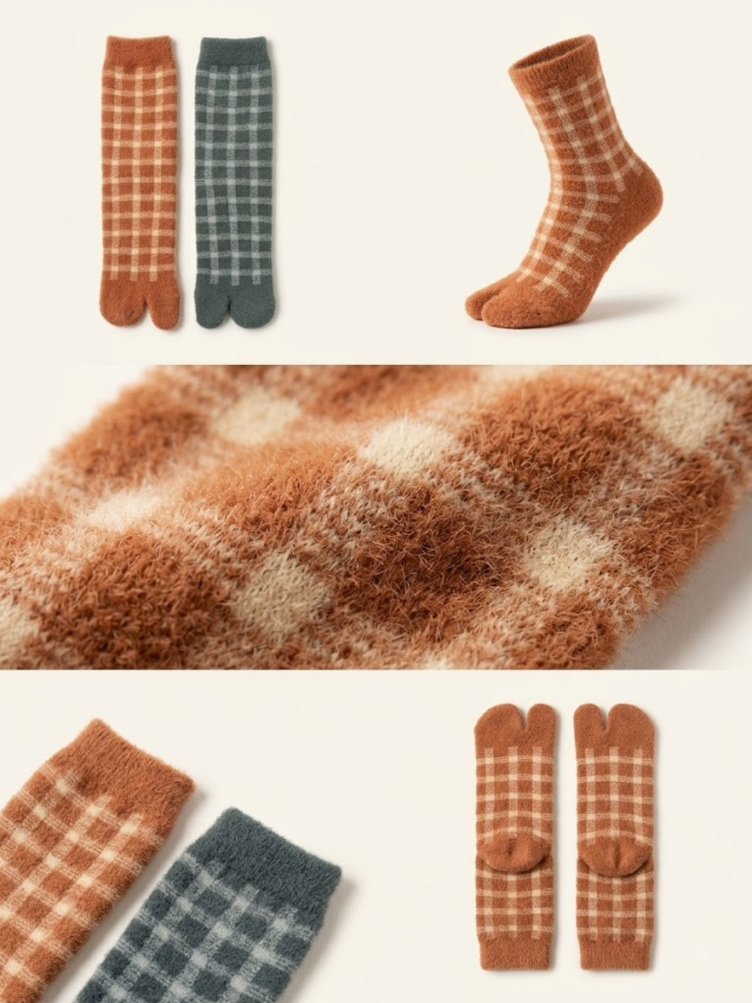Cdeck Women’s Premium Soft Fuzzy Checkered Warm Winter Socks Combo for Women | Free Size | Brown & green