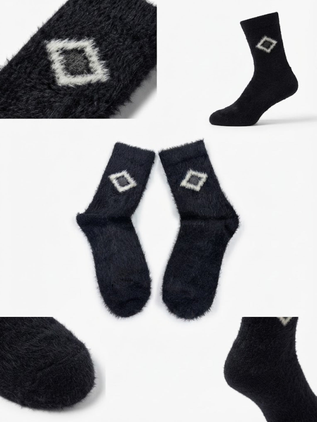 Cdeck Men’s Hair Wool Winter Socks | 2 Pair Set | Soft, Warm & Stretchable | Universal Fit for Adults | Black & Cream