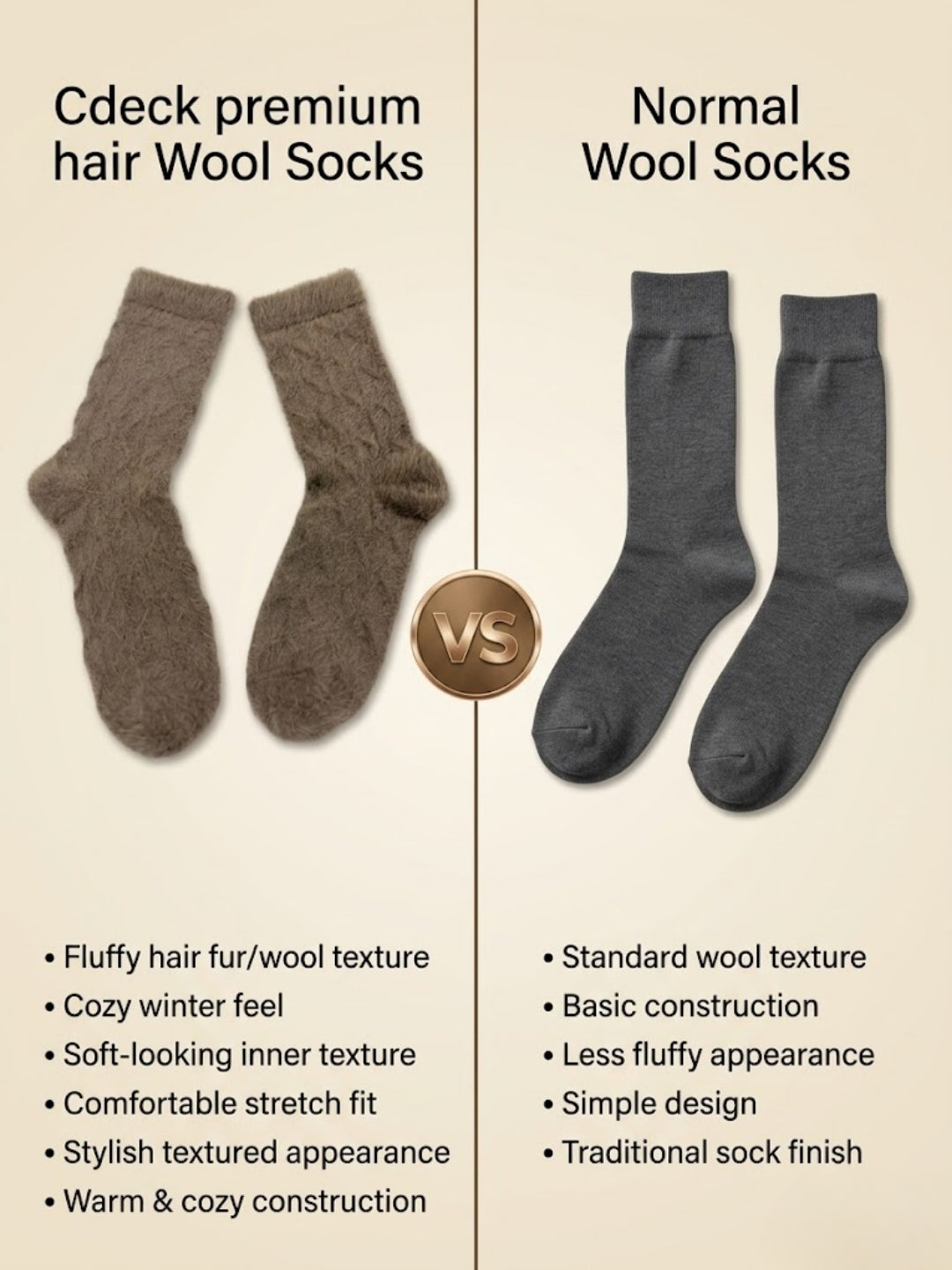 Cdeck Women’s Soft & Warm Woolen Fuzzy Socks | Cozy Thick Winter Socks for Women | Taupe Brown