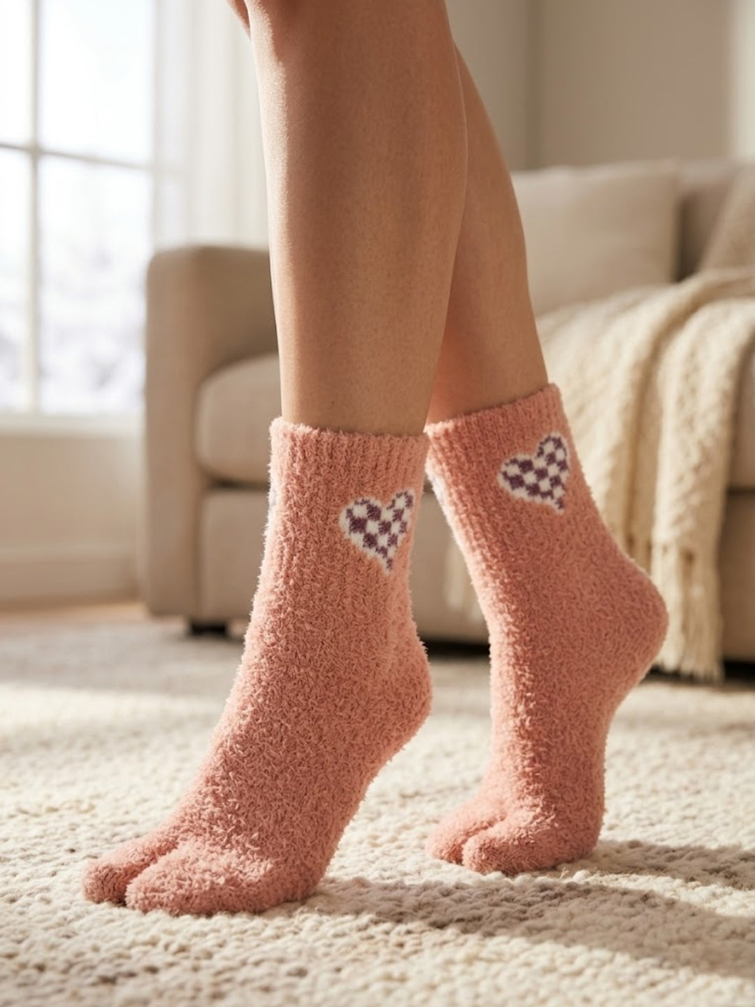 Cdeck Women’s Premium Fuzzy Split-Toe Socks – Cute Bunny Design | Warm Winter Socks | Free Size | Pink