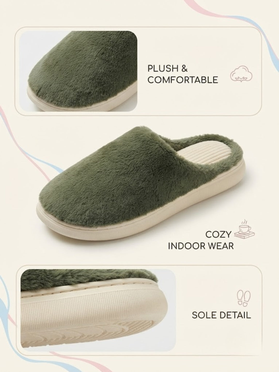 Cdeck Women’s Fuzzy Winter Slippers | Soft Plush  Slippers for Comfort & Warmth | Free Size | Green
