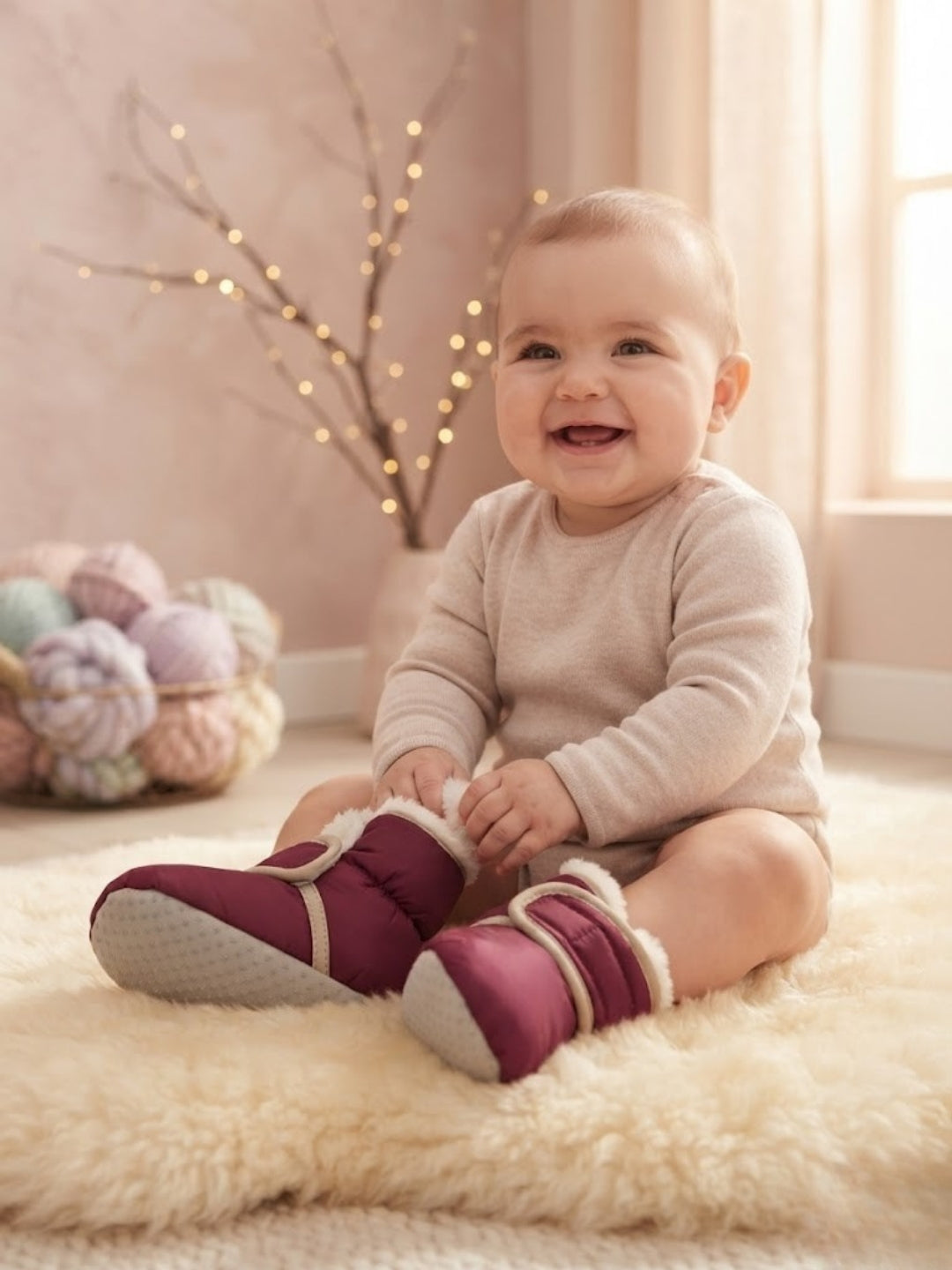 Cdeck Baby Wool Booties | Soft Warm Winter Baby Shoes | Cozy Maroon Booties for Babies 3–9 Months