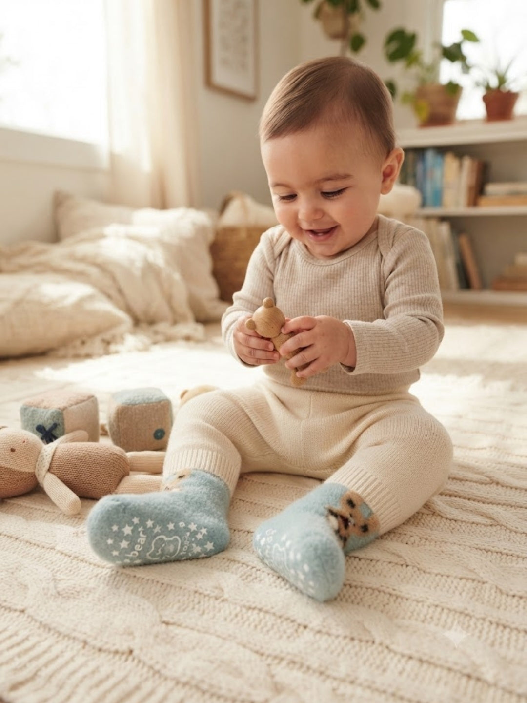 Cdeck Kids Winter Woolen Socks | Soft Fuzzy Rabbit Hair Wool Socks with Anti-Skid Sole | 0–4 Years | Pack of 3 | Multicolor
