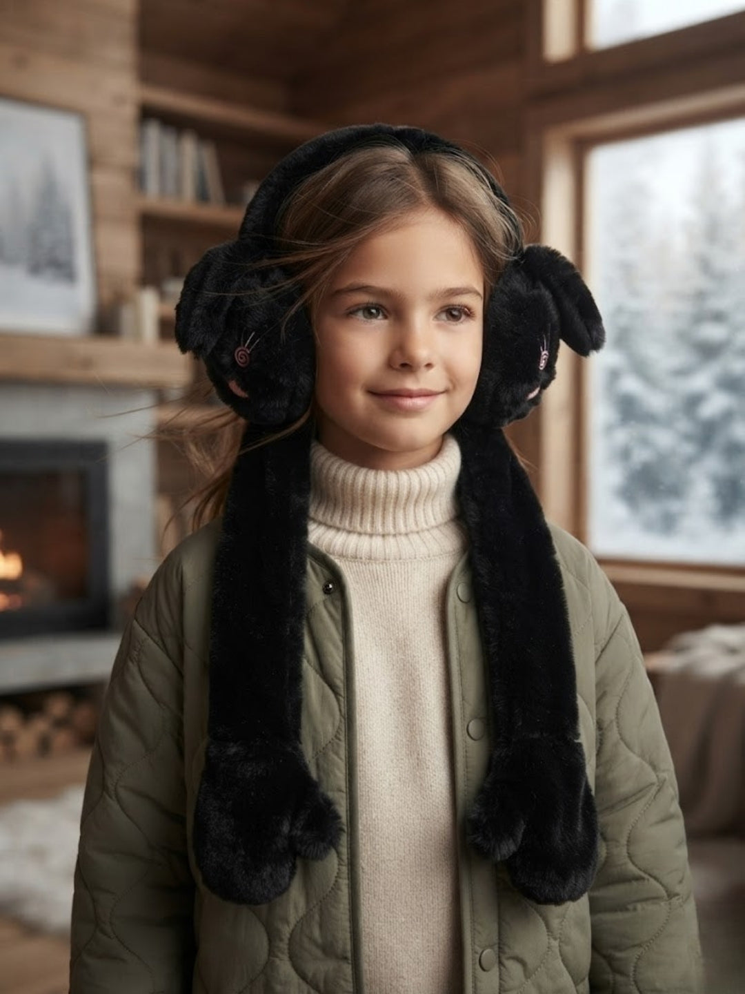 Cdeck Velvet Bunny Earmuffs for Girls & Women, Soft Warm Winter Earmuffs with Long Hanging Ear Covers, Free Size