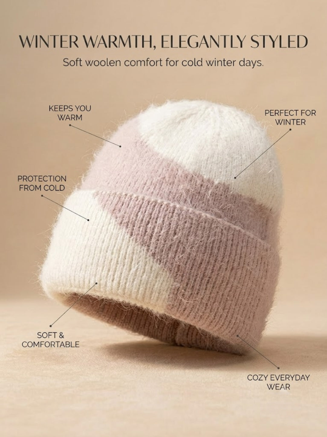 Cdeck Women Woolen Cap | Soft Knitted Winter Beanie for Women | Warm & Stylish Winter Wear | Free Size