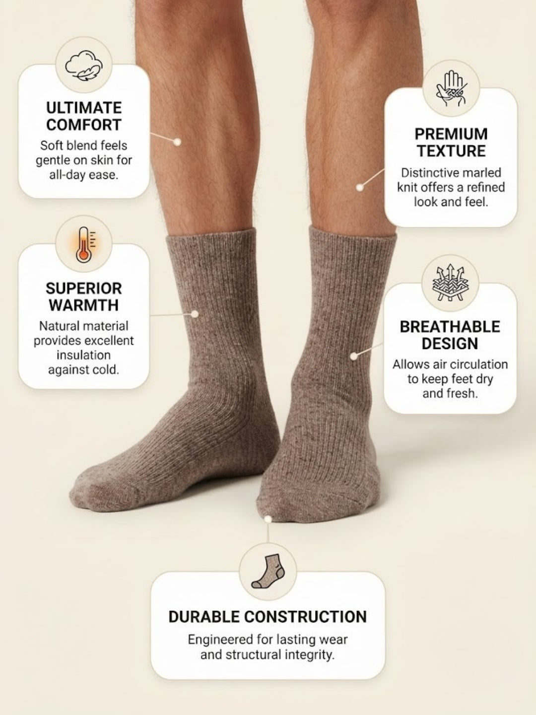 Cdeck Unisex Woolen Socks for Men & Women – Warm Cozy Winter Socks | Soft Ribbed Full Length Socks  |Brown