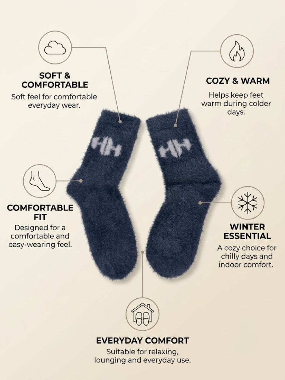 Cdeck Men’s Hair Wool Winter Socks | 2 Pair Combo | Soft, Warm, Fuzzy & Stretchable | Grey & Navy Blue