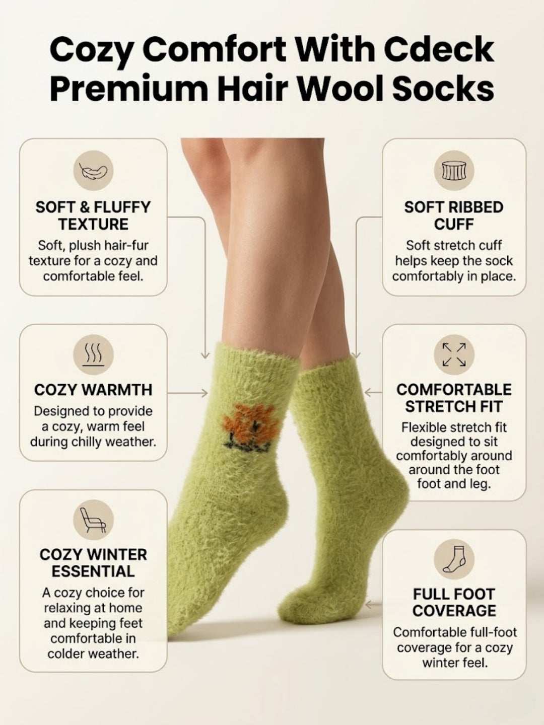 Cdeck Women’s Soft & Warm Fuzzy Winter Socks with Cute Design | Cozy Comfortable Socks | Free Size | Lime Green