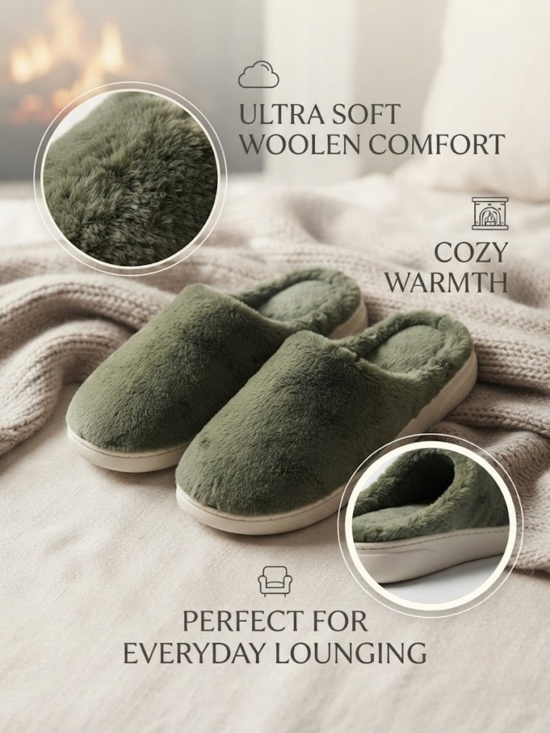 Cdeck Women’s Fuzzy Winter Slippers | Soft Plush  Slippers for Comfort & Warmth | Free Size | Green