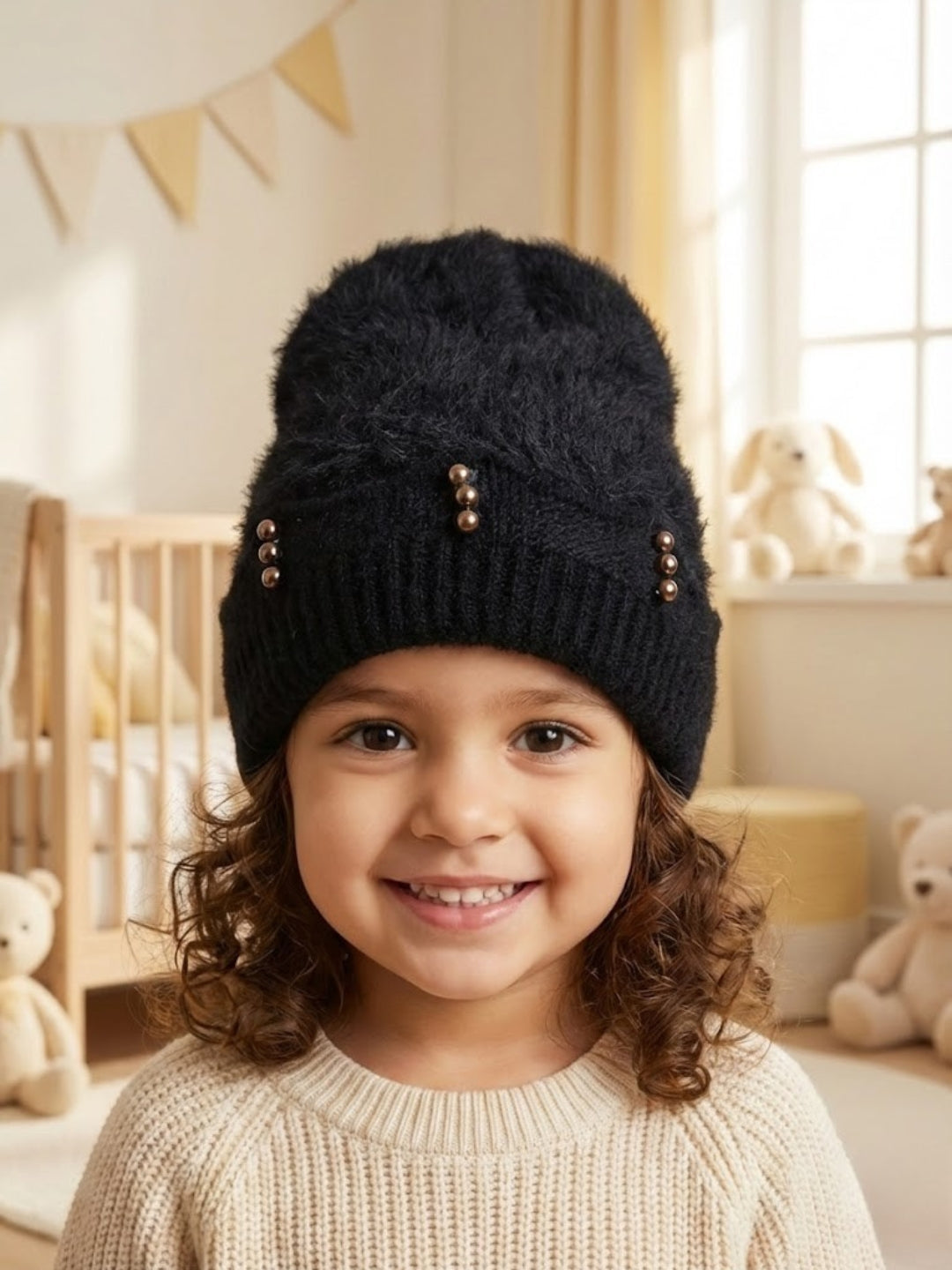 Cdeck Kids Woolen Winter Cap for Baby Girls | Soft, Warm & Comfortable | 1–2 Years
