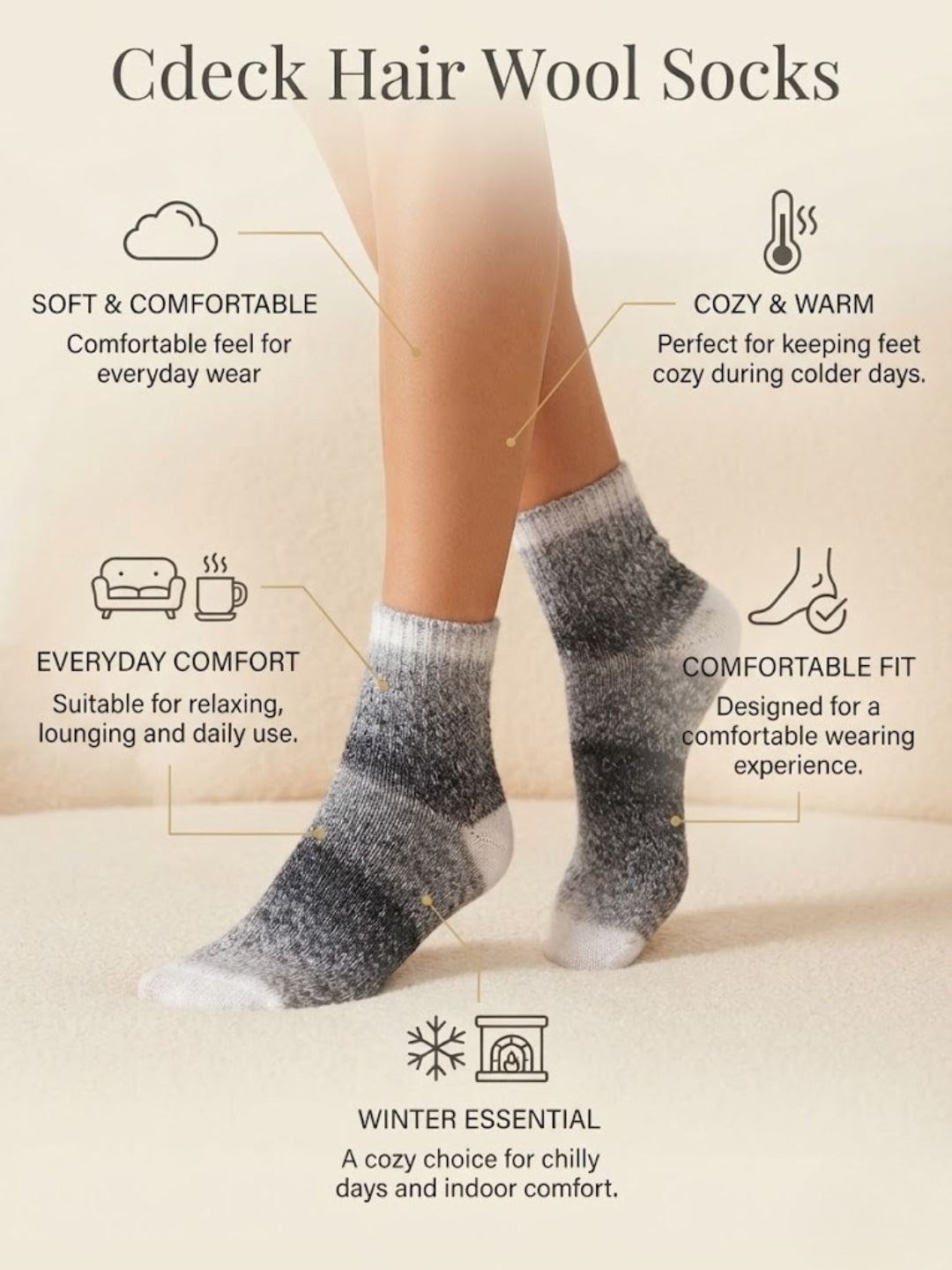 Cdeck Women’s Premium Rabbit Hair Wool Ankle Socks – Soft Warm Cozy Winter Socks