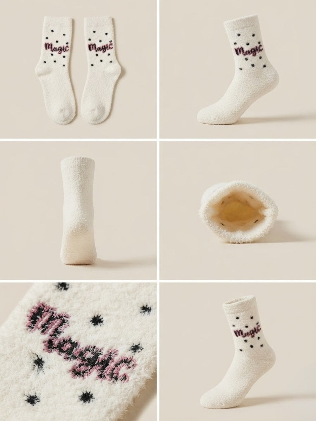 Cdeck Women’s White Fuzzy Socks with Pink  Design – Soft Plush Cozy Winter Socks