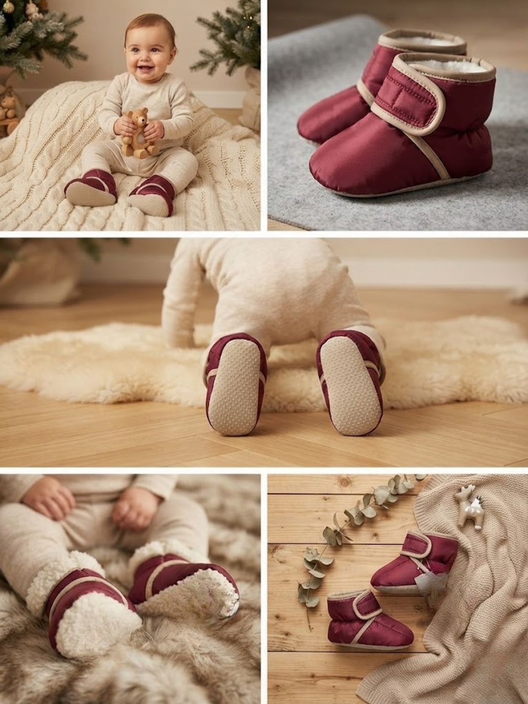 Cdeck Baby Wool Booties | Soft Warm Winter Baby Shoes | Cozy Maroon Booties for Babies 3–9 Months