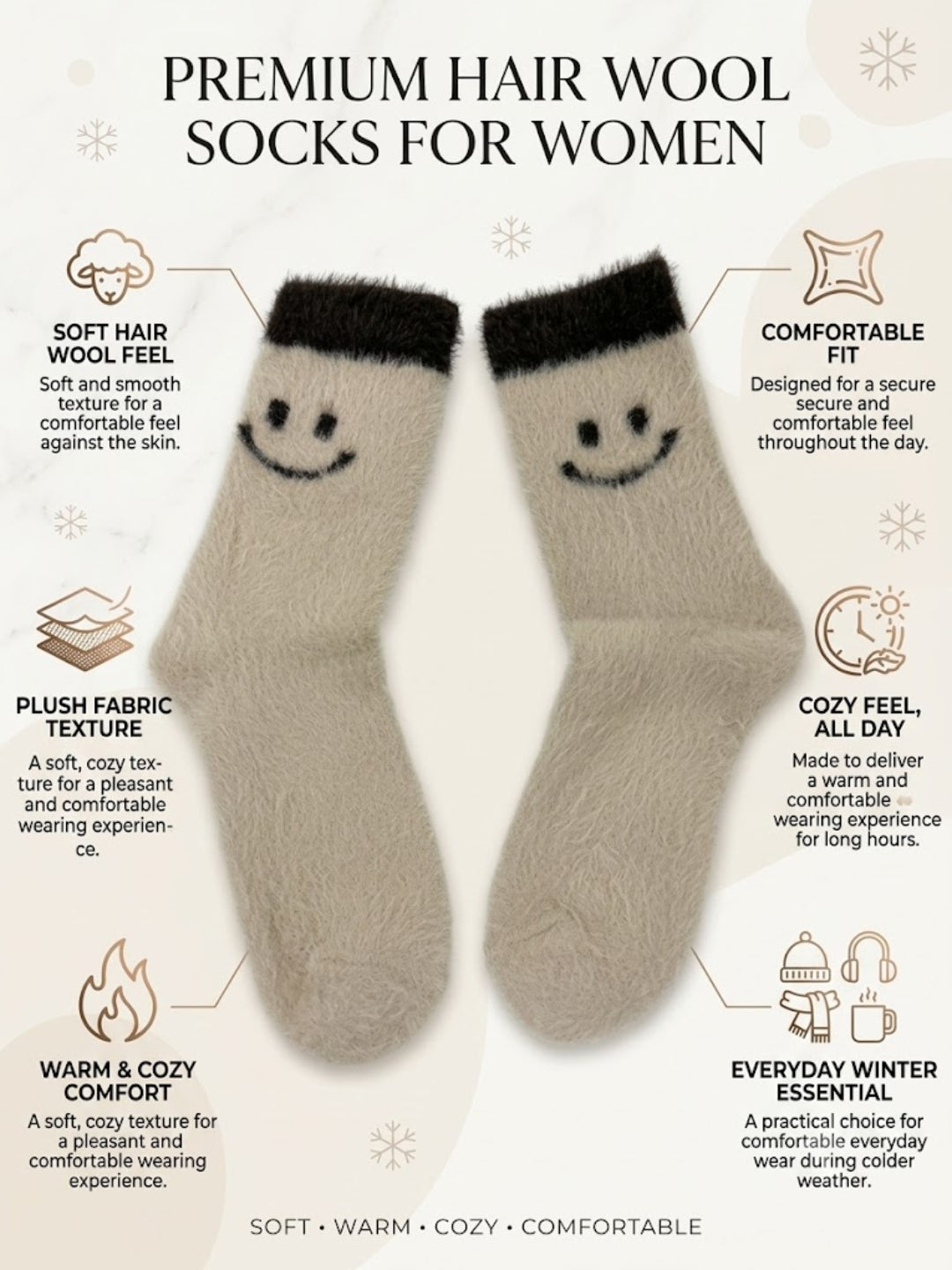 Cdeck Women’s Wool Socks | Soft & Warm Woolen Winter Socks | Free Size | Beige