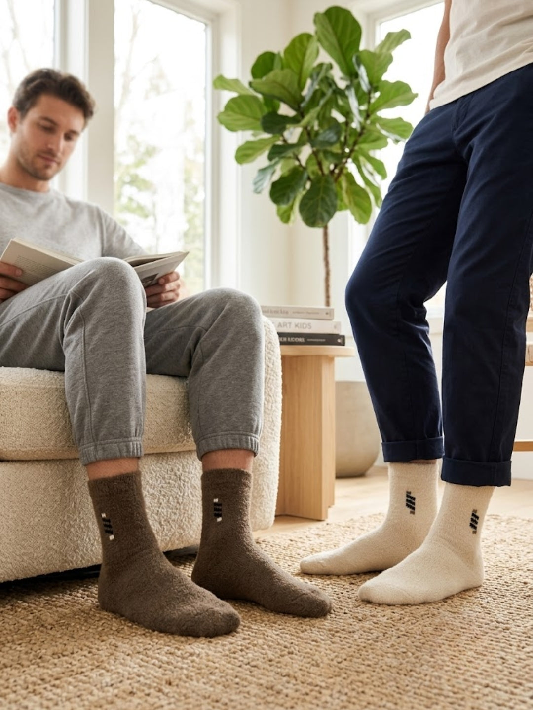 Cdeck Men’s Premium Hair Wool Winter Socks |Soft, Fuzzy, Warm & Comfortable | Brown & White | Free Size