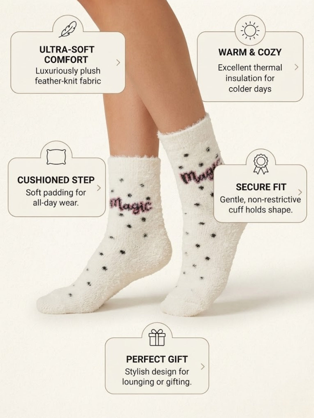 Cdeck Rabbit Hair Wool Socks for Women, 2 Pairs Fuzzy Warm Winter Socks with Cute Animal Face