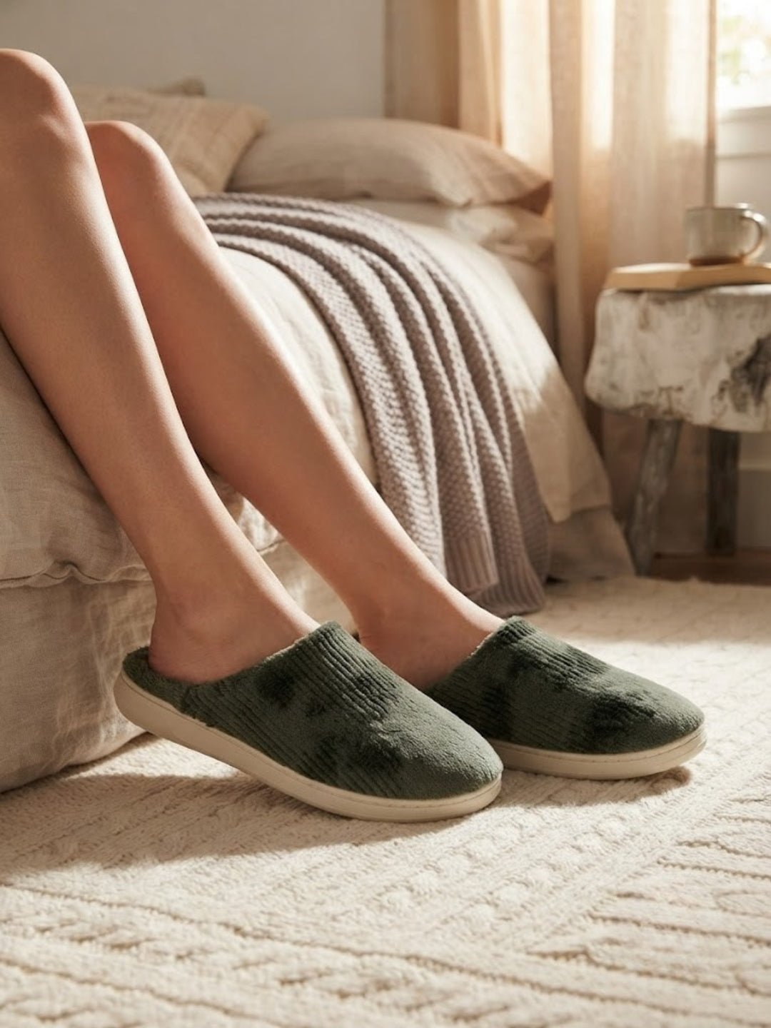 Cdeck Women’s Fuzzy Winter Slippers | Soft Plush  Slippers for Comfort & Warmth | Free Size | Green