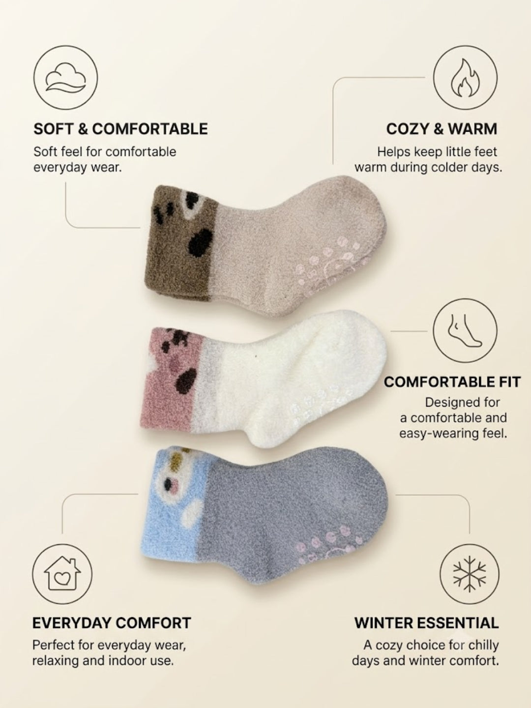 Cdeck Kids Premium Hair Wool Socks | Soft & Warm Winter Socks for Boys & Girls | 3 Pack | 0–4 Years | Multicolor