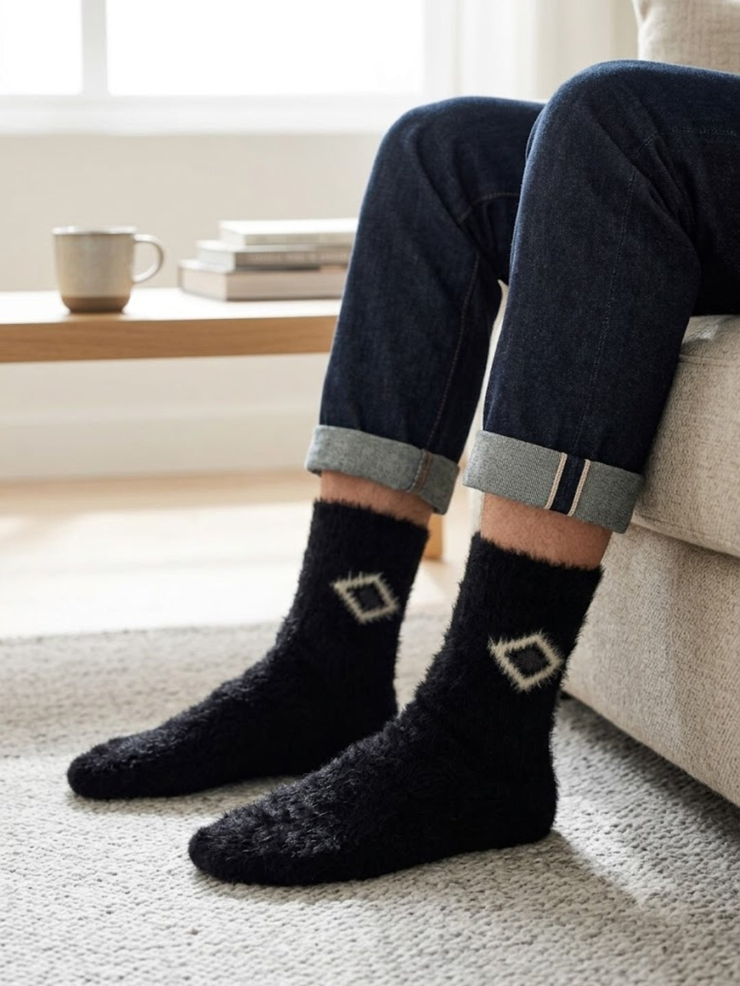 Cdeck Men’s Premium Hair Wool Winter Socks | Soft, Fuzzy, Warm & Comfortable Free Size | Black