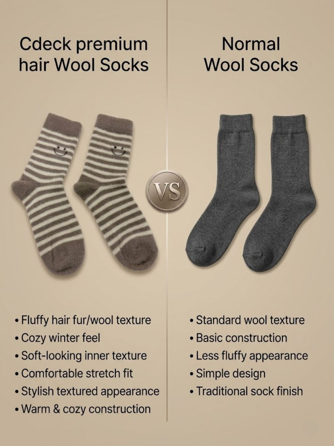 Cdeck Women’s Premium Hair Wool Fuzzy Socks | Soft & Warm Thick Winter Socks | Brown & Cream