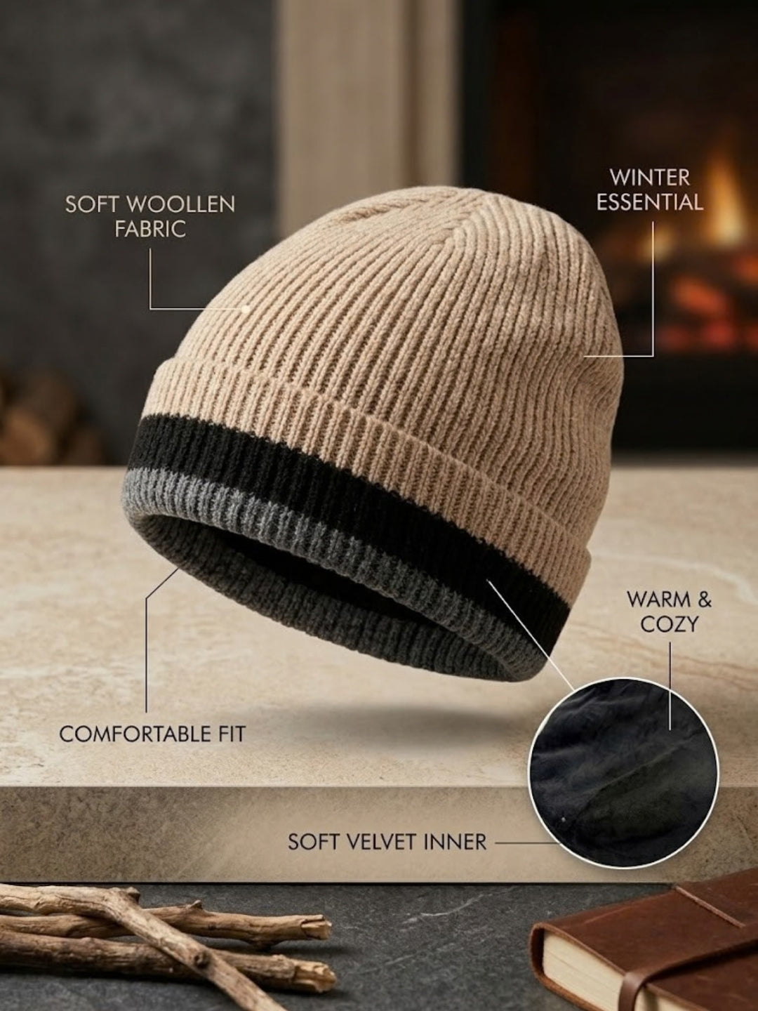 Cdeck Men’s Woolen Winter Cap | Soft, Warm & Comfortable Cap for Everyday Wear | Free Size | Brown