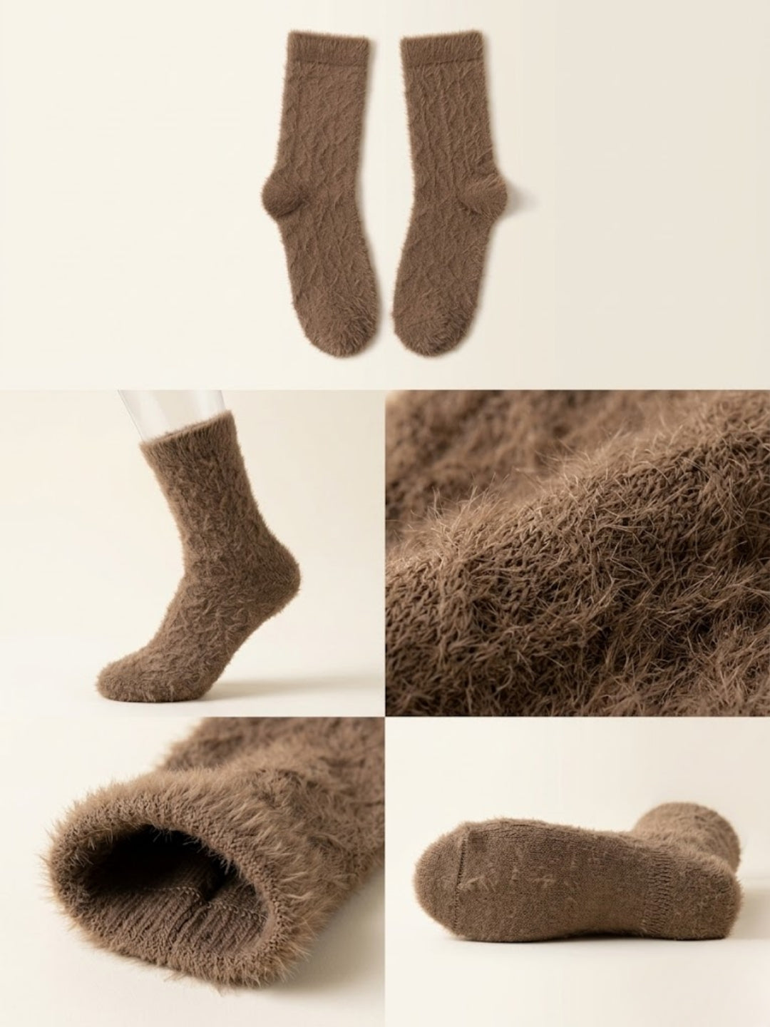 Cdeck Women’s Soft & Warm Woolen Fuzzy Socks | Cozy Thick Winter Socks for Women | Taupe Brown