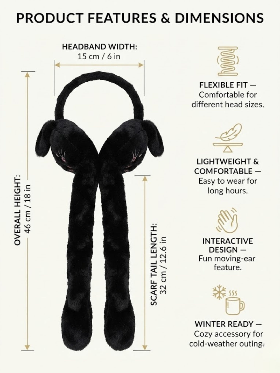 Cdeck Velvet Bunny Earmuffs for Girls & Women, Soft Warm Winter Earmuffs with Long Hanging Ear Covers, Free Size
