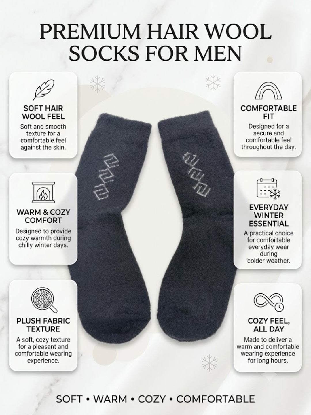Cdeck Men’s Hair Wool Socks | Soft & Warm Winter Socks | Dark Grey | Single Pair