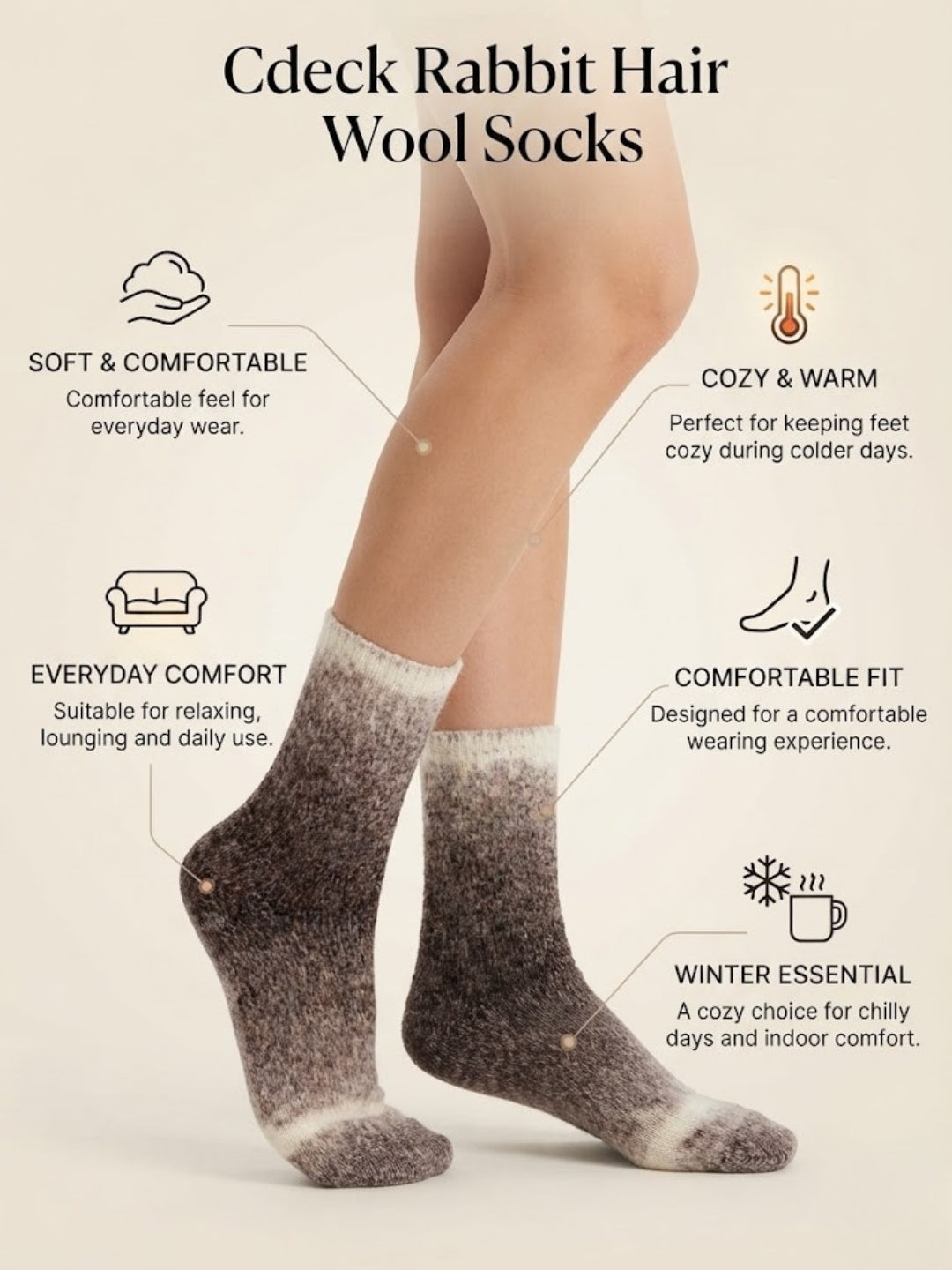 Cdeck Unisex Fuzzy Winter Socks Combo | Soft Warm Plush Socks for Men & Women | Cozy Winter Socks | Free Size | Grey & Brown Beige