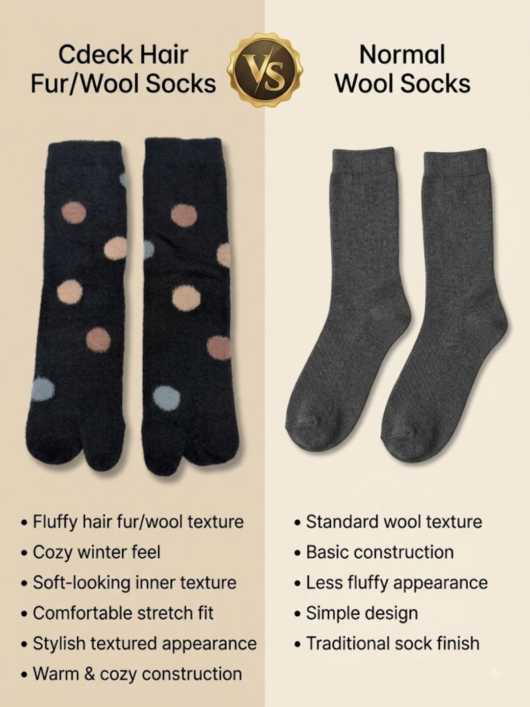 Cdeck Premium Warm Socks for Adult Women | Soft Cozy Rabbit Hair Wool Winter Socks for Everyday Wear | Black