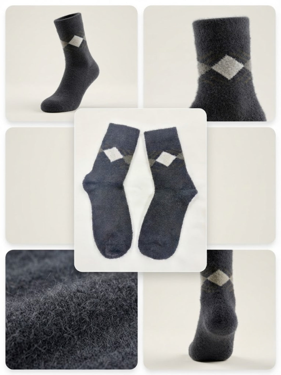 Cdeck Men’s Premium Hair Wool Winter Socks Combo | 2 Pairs | Soft, Fuzzy, Warm & Comfortable | Dark Grey & Brown | Free Size