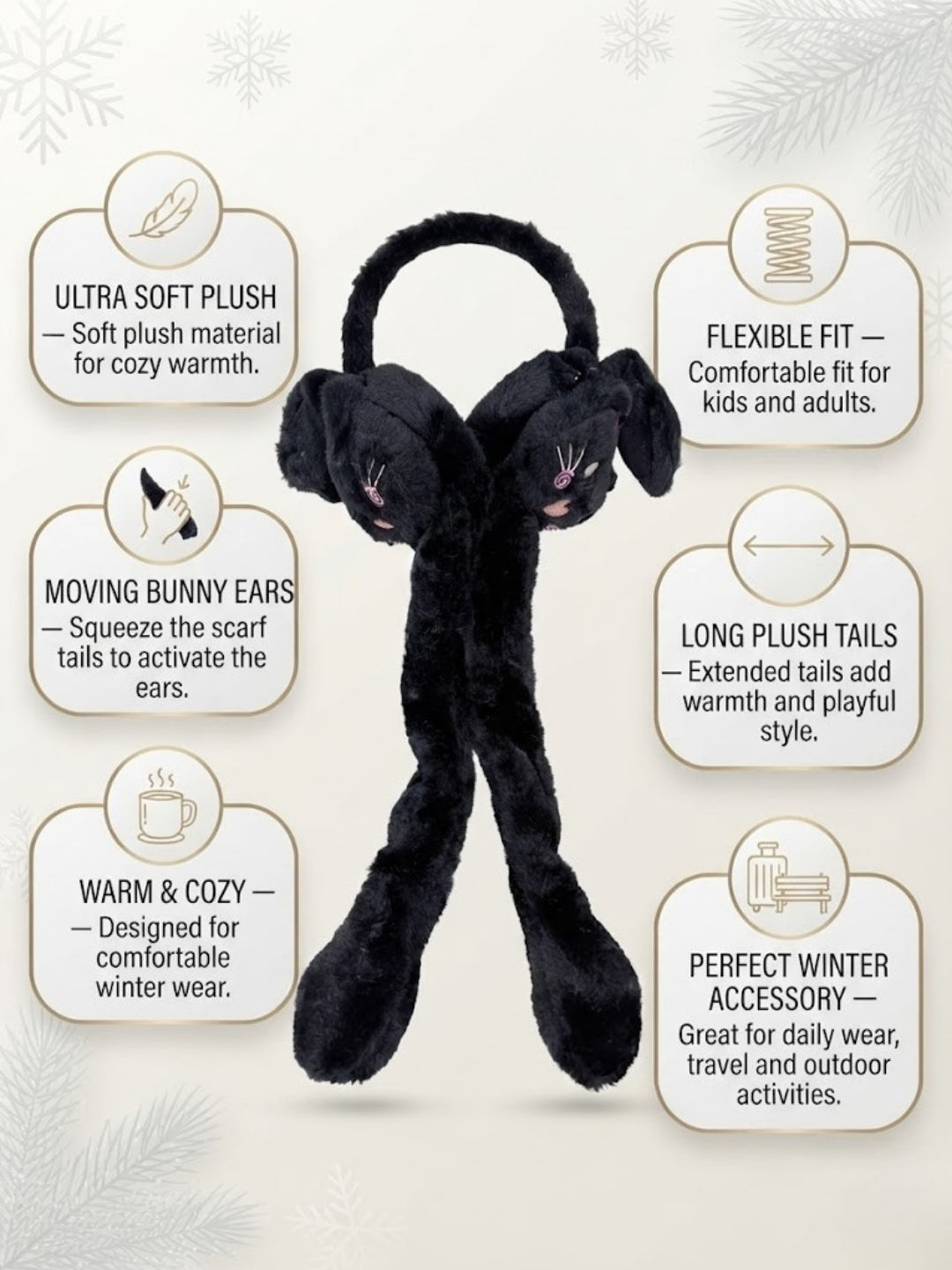 Cdeck Velvet Bunny Earmuffs for Girls & Women, Soft Warm Winter Earmuffs with Long Hanging Ear Covers, Free Size