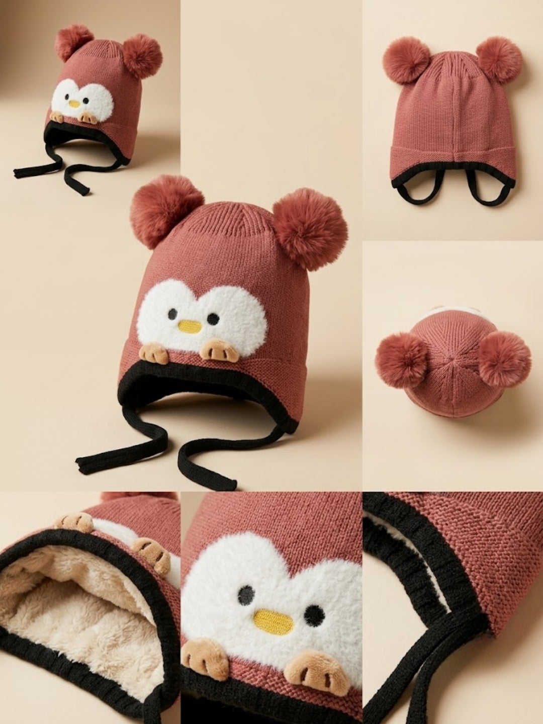 Cdeck Kids Woolen Winter Cap for Boys & Girls | Warm & Comfortable Winter Wear | 2–4 Years | Red
