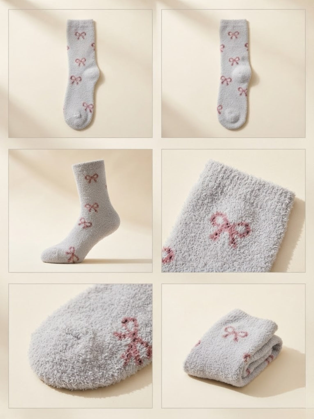Cdeck Premium Rabbit Hair Wool Socks for Women – Ultra Soft Warm Cozy Mid-Calf Fuzzy Socks with Cute Bow Pattern