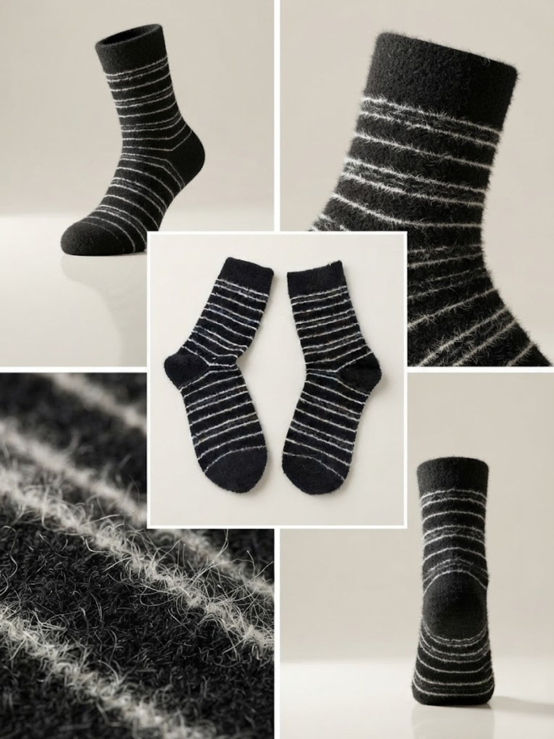 Cdeck Men’s Hair Wool Winter Socks | Single Pair | Soft, Warm & Comfortable | Black & White Striped