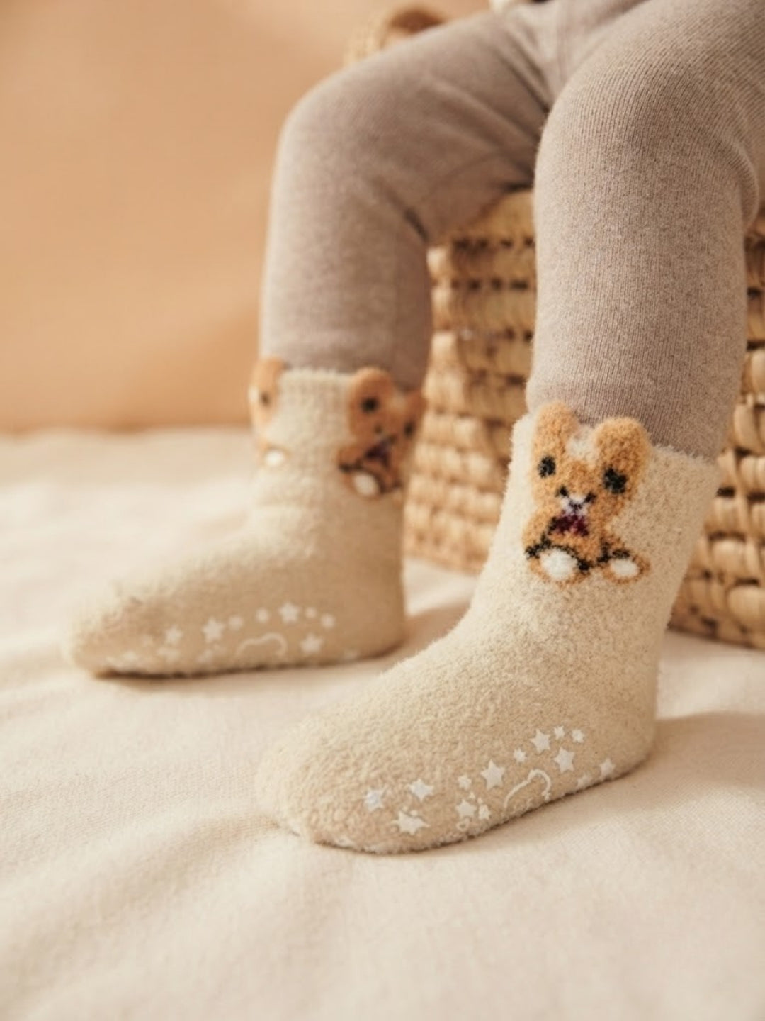 Cdeck Kids Winter Woolen Socks | Soft Fuzzy Rabbit Hair Wool Socks with Anti-Skid Sole | 0–4 Years | Pack of 3 | Multicolor