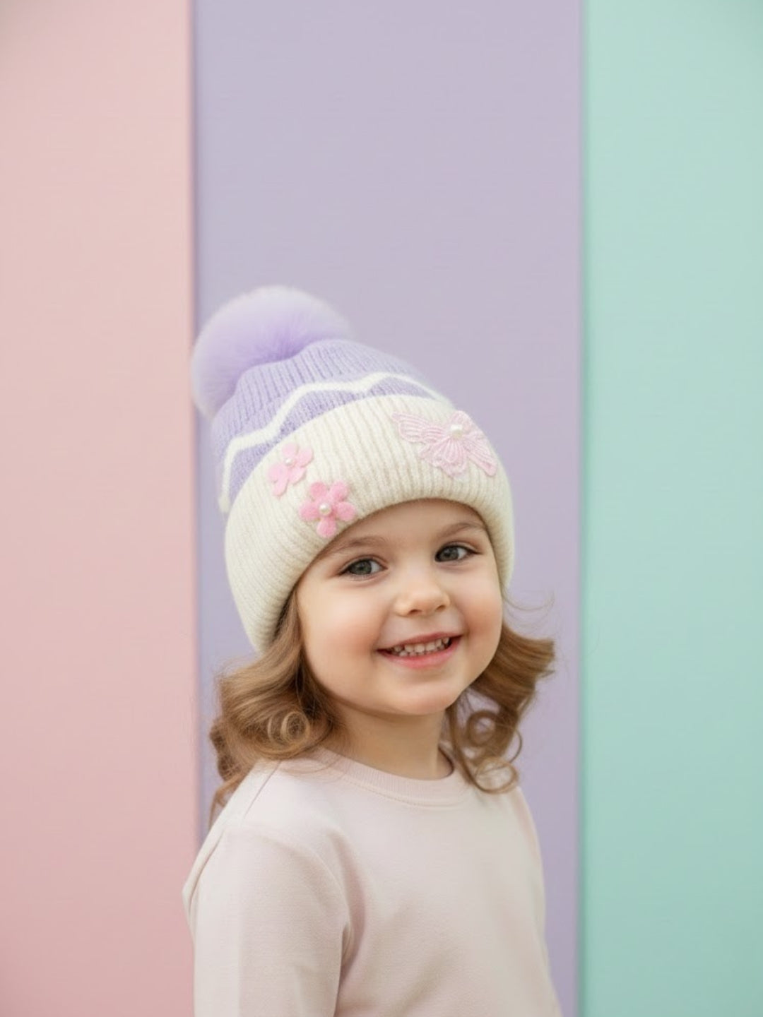 Cdeck Kids Woolen Winter Cap for Baby Girls | Soft, Warm & Comfortable | 1–2 Years