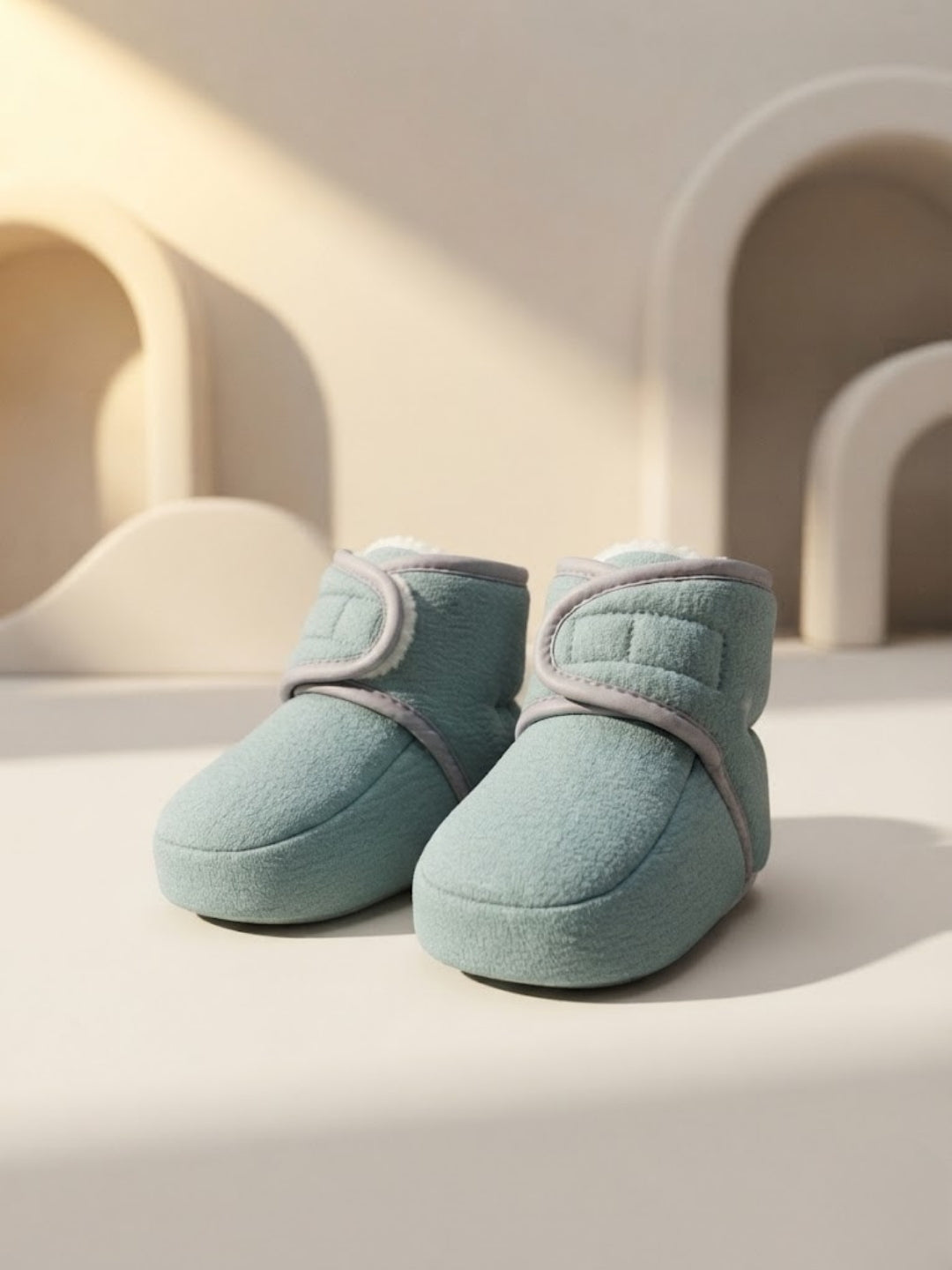 Cdeck Baby Winter Woolen Booties for Boys & Girls, Soft Warm Fleece Ankle Booties with Velcro Strap, 3-9 Months